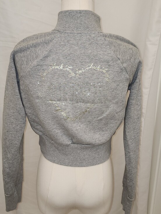 PINK Victoria's Secret Jackets & Blazers - PINK x LoveShackFancy Gray Cropped Full-Zip Sweatshirt Jacket Size S